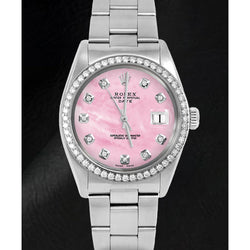 Orologio Rolex Oyster in acciaio inossidabile con quadrante in madreperla rosa con diamanti da 31mm