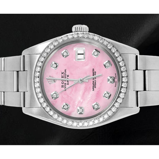 Orologio Rolex Oyster in acciaio inossidabile con quadrante in madreperla rosa con diamanti da 31 mm