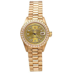 Orologio Rolex Quadrante con stringa champagne in stile presidenziale con lunetta in oro giallo e diamanti
