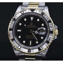 Orologio Rolex baguette personalizzato Gmt master Ii da uomo in oro giallo e acciaio inossidabile