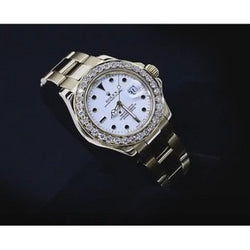 Orologio Rolex comandante dello yacht di medie dimensioni con quadrante bianco con lunetta di diamanti personalizzata
