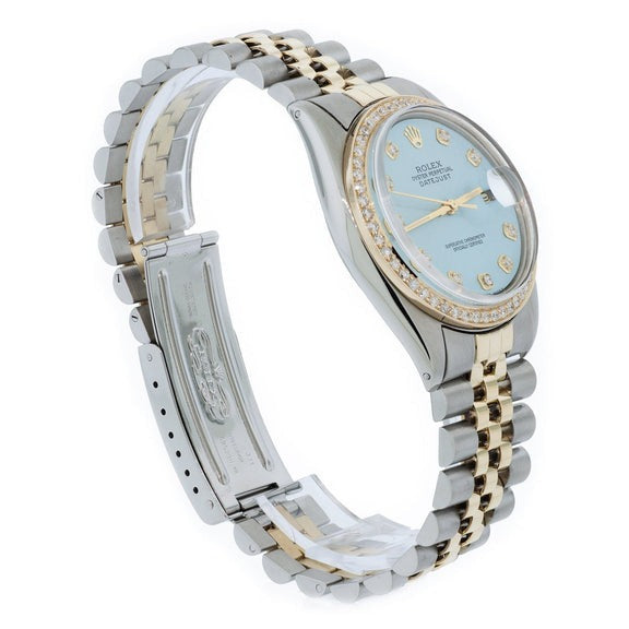 Orologio Rolex con bracciale giubileo bicolore Datejust quadrante blu