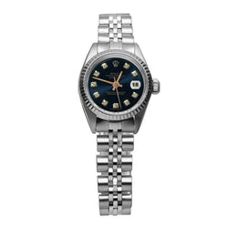 Orologio Rolex con cinturino giubileo in acciaio inossidabile con quadrante nero e diamanti