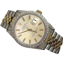 Orologio Rolex con datario, quadrante argentato, lunetta in diamanti, acciaio inossidabile e Giubileo in oro