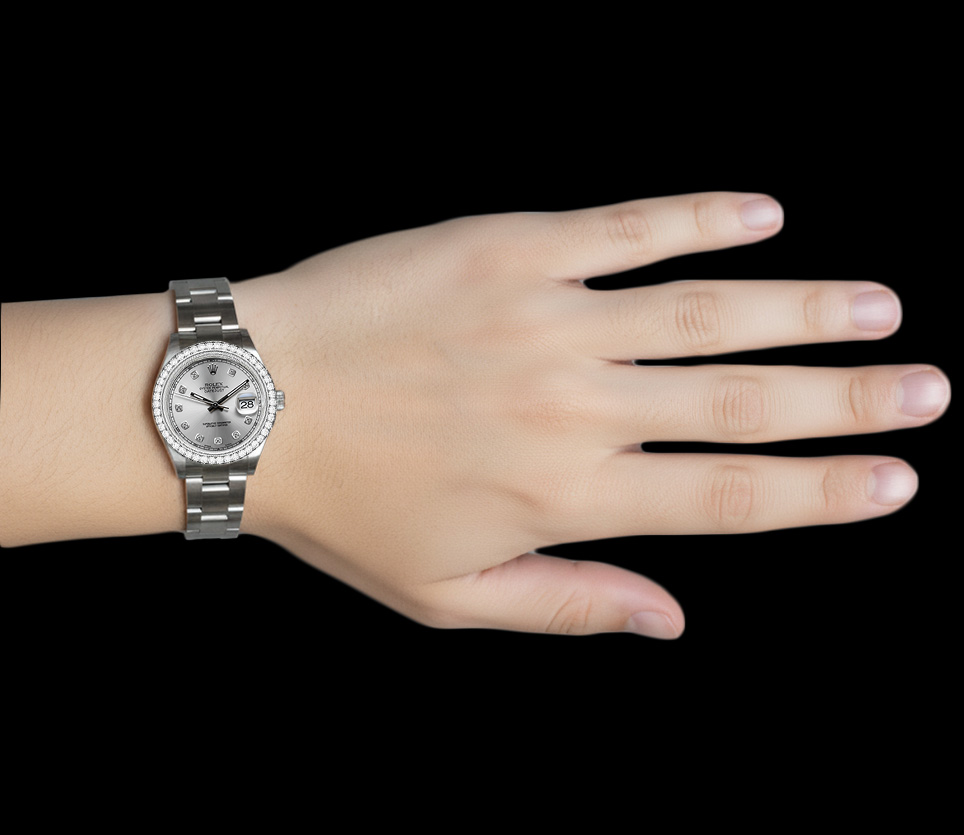 Orologio Rolex con lunetta in acciaio inossidabile con diamanti Quadrante in argento con diamanti Ii