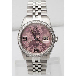 Orologio Rolex con quadrante a fiori rosa in acciaio inossidabile giubileo con diamanti Rolex Date Just IMPOSTAZIONE RAPIDA