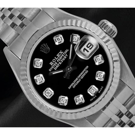 Orologio Rolex con quadrante in diamanti neri e bracciale giubileo in acciaio inossidabile