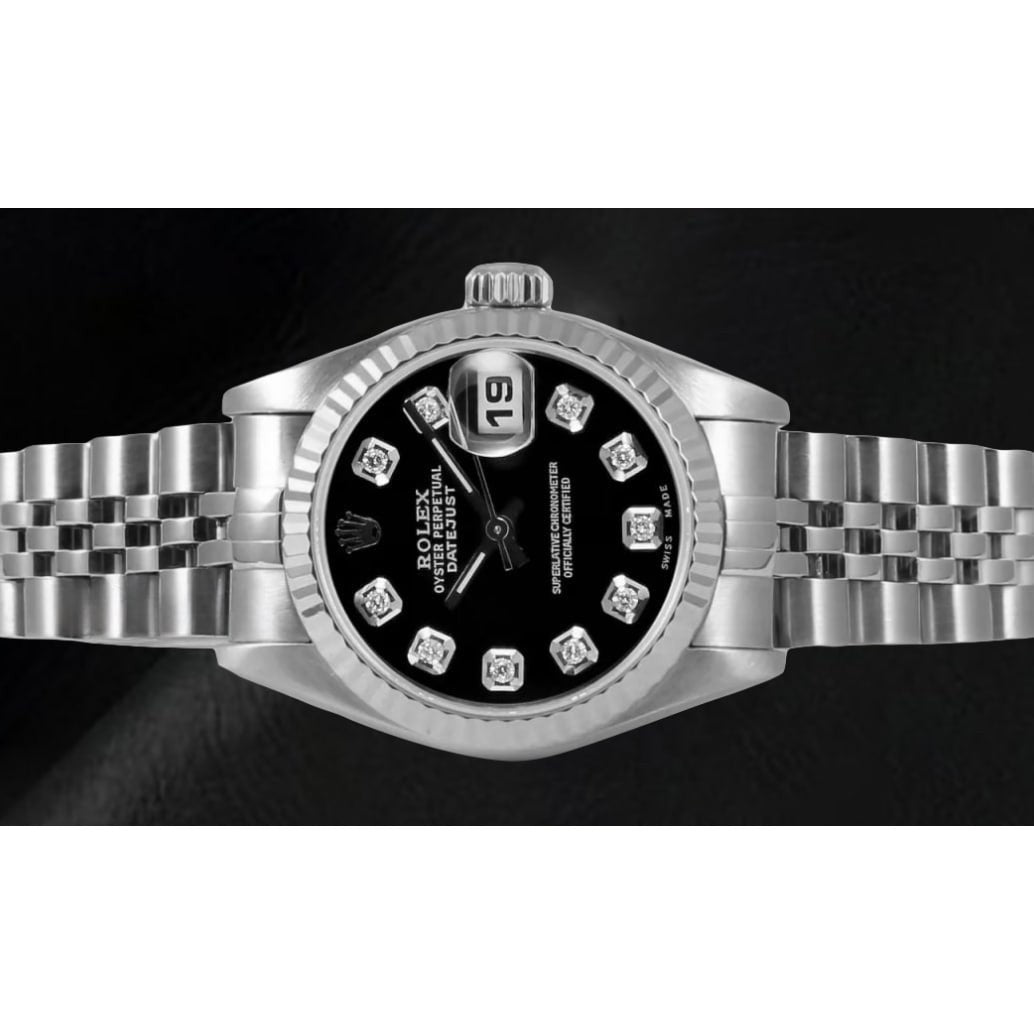 Orologio Rolex con quadrante in diamanti neri e bracciale giubileo in acciaio inossidabile