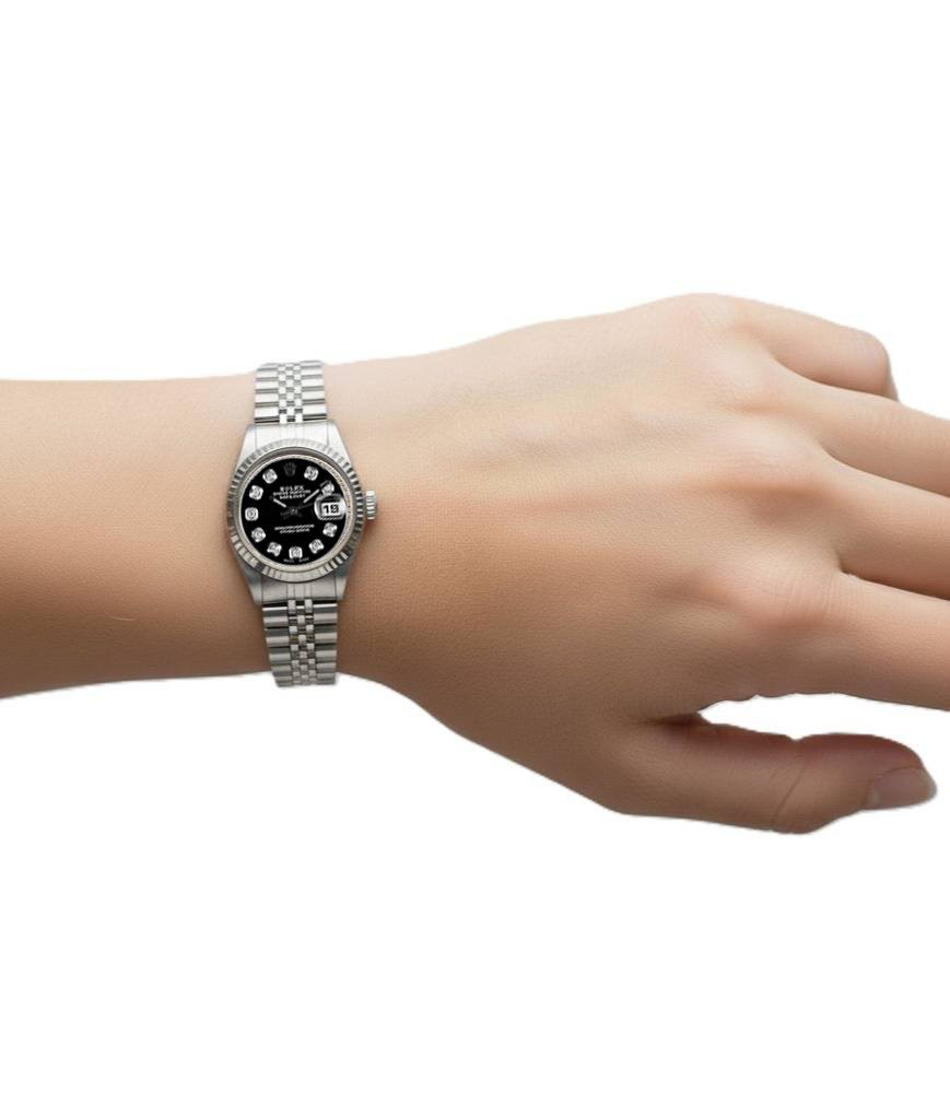 Orologio Rolex con quadrante in diamanti neri e bracciale giubileo in acciaio inossidabile P5