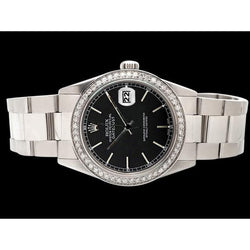 Orologio Rolex con quadrante nero e lunetta in acciaio inossidabile Datejust con diamanti IMPOSTAZIONE RAPIDA