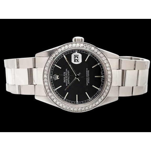 Orologio Rolex con quadrante nero e lunetta in acciaio inossidabile Datejust