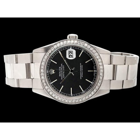 Orologio Rolex con quadrante nero e lunetta in acciaio inossidabile Datejust