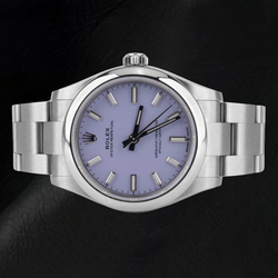Orologio Rolex da 36 mm in acciaio inossidabile con quadrante luminoso color lavanda