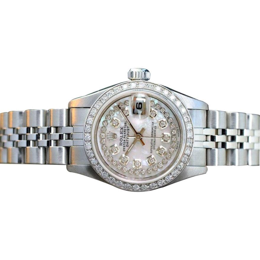 Orologio Rolex da donna Datejust in acciaio inossidabile con quadrante e lunetta in diamanti