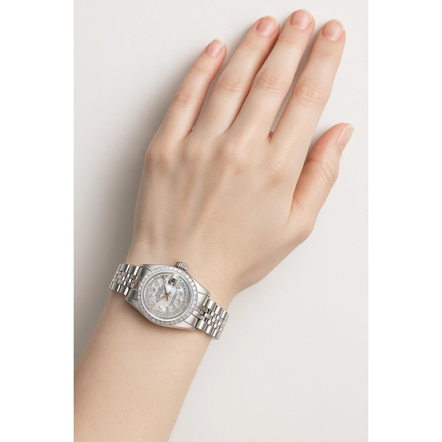 Orologio Rolex da donna Datejust in acciaio inossidabile con quadrante e lunetta in diamanti P5