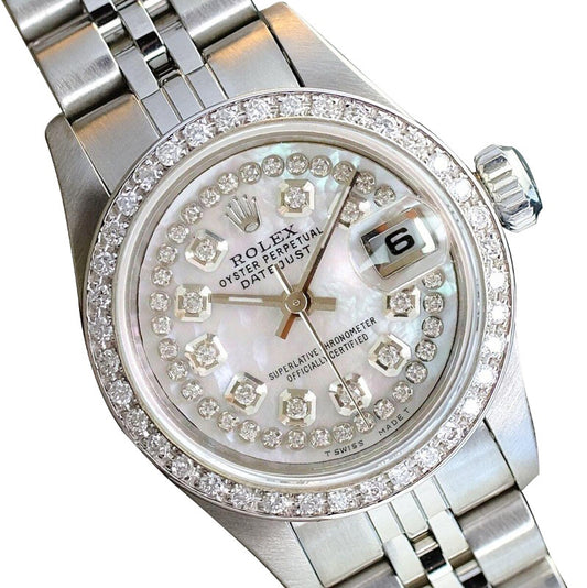 Orologio Rolex da donna Datejust in acciaio inossidabile con quadrante e lunetta in diamanti
