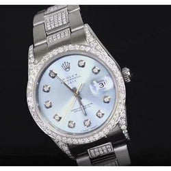 Orologio Rolex da donna con data 34 mm, bracciale ostrica, quadrante blu, 7 ct.