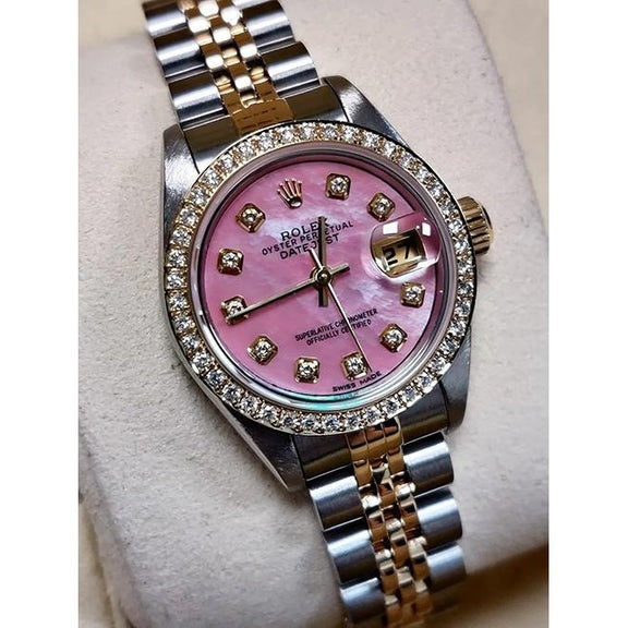 Orologio Rolex da donna con diamanti in oro giallo 18 carati e quadran