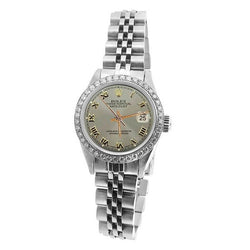 Orologio Rolex da donna con lunetta in diamanti e cinturino in acciaio inossidabile giubileo grigio romano