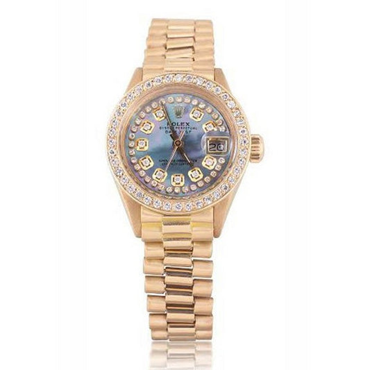 Orologio Rolex da donna in oro giallo con quadrante con diamanti e cinturino 