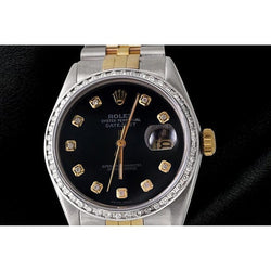 Orologio Rolex da uomo con lunetta in diamanti, cinturino Datejust con quadrante nero con diamanti