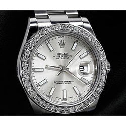 Orologio Rolex da uomo con lunetta personalizzata con diamanti, quadrante argento, Datejust II