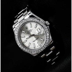 Orologio Rolex da uomo con lunetta personalizzata con diamanti, quadrante argento