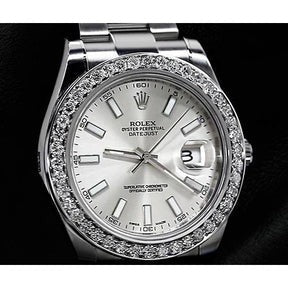 Orologio Rolex da uomo con lunetta personalizzata con diamanti, quadrante argent