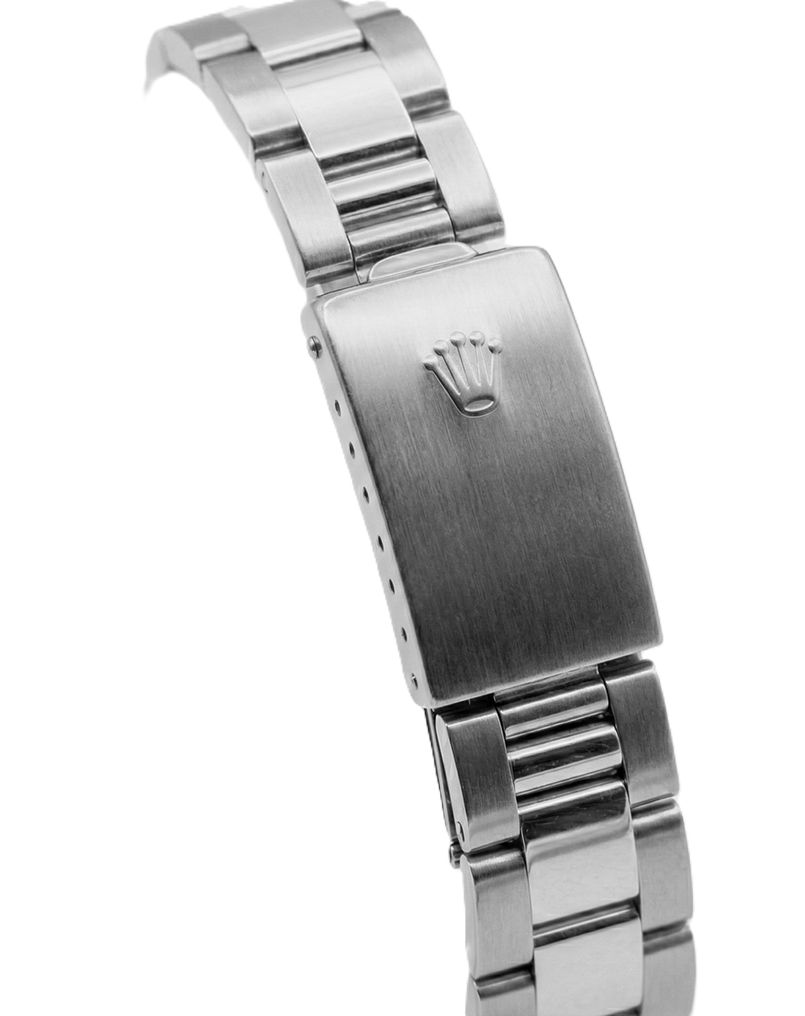 Orologio Rolex di medie dimensioni con quadrante a bastoncino in acciaio inossidabile e bracciale ostrica con lunetta di diamanti