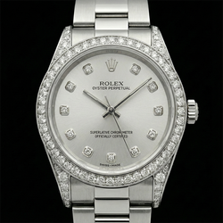 Orologio Rolex di medie dimensioni senza data da 31 mm con lunetta personalizzata con diamanti in acciaio inossidabile