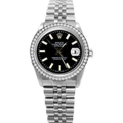 Orologio Rolex giubileo in acciaio inossidabile con quadrante nero e datario con regolazione rapida