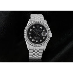Orologio Rolex grande lunetta giubileo nero quadrante diamanti da uomo Datejust in acciaio inossidabile