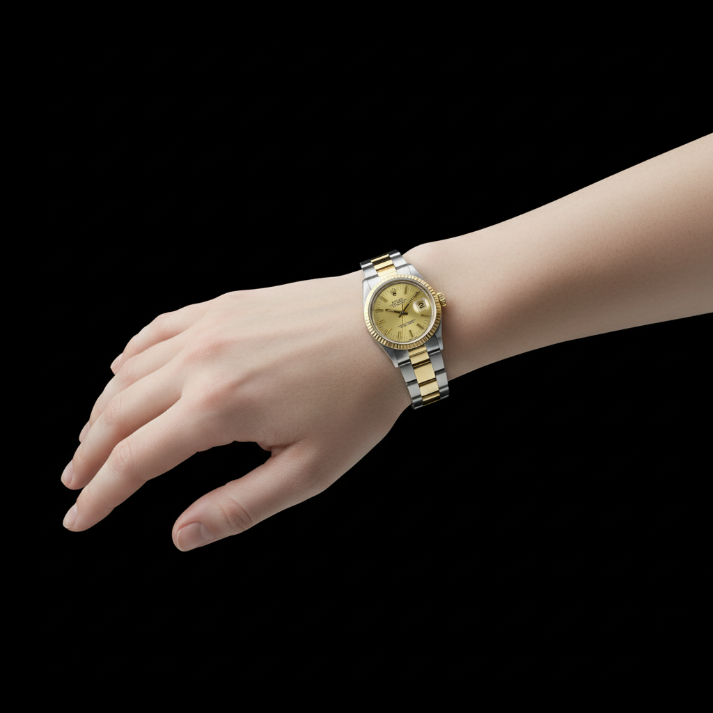 Orologio Rolex ostrica Bracciale Lunetta scanalata Oro e acciaio inossidabile Datejust metà P5