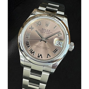 Orologio Rolex signora Datejust in acciaio con quadrante romano color salmone