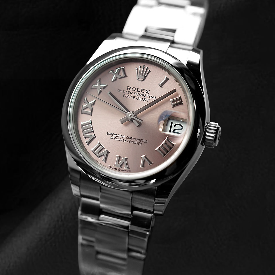 Orologio Rolex signora Datejust in acciaio con quadrante romano color salmone