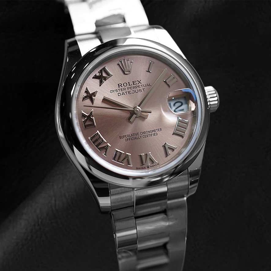 Orologio Rolex signora Datejust in acciaio con quadrante romano color salmone