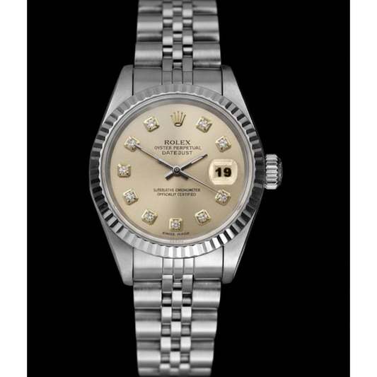 Orologio Rolex signora Datejust in argento con bracciale giubileo in acciaio inossidabile e lunetta scanalata