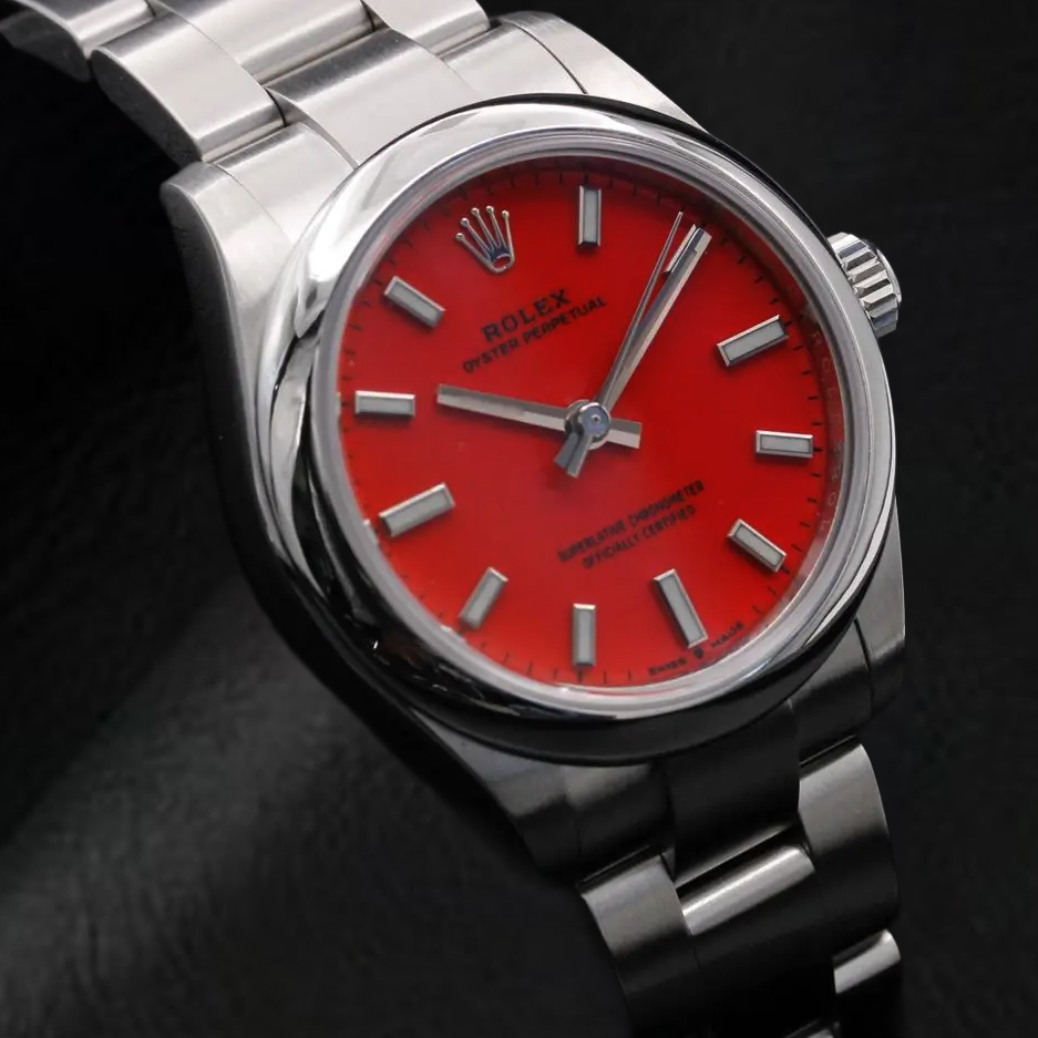 Orologio Rolex signora ostrica perpetua 31mm quadrante rosso luminoso in acciaio inossidabile