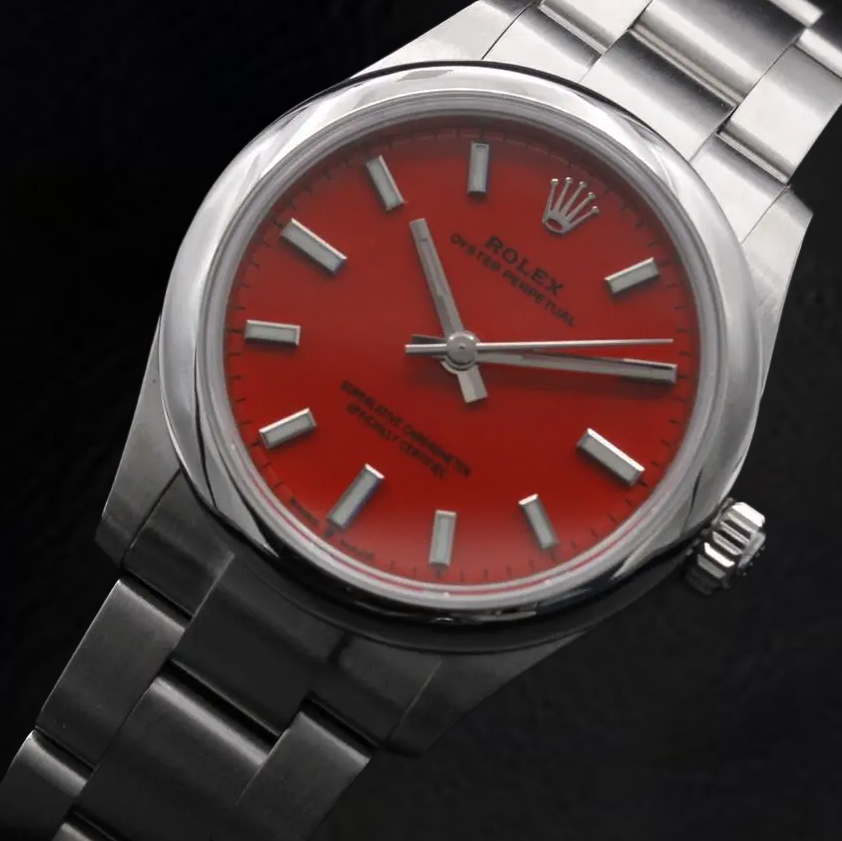 Orologio Rolex signora ostrica perpetua 31mm quadrante rosso luminoso in acciaio inossidabile