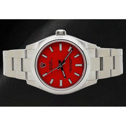 Orologio Rolex signora ostrica perpetua da 31 mm in acciaio con quadrante rosso corallo luminoso