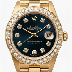 Orologio Rolex stile presidenziale quadrante blu con diamanti lunetta Datejust oro giallo