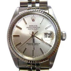 Orologio bicolore con quadrante argentato e lunetta scanalata Rolex Datejust