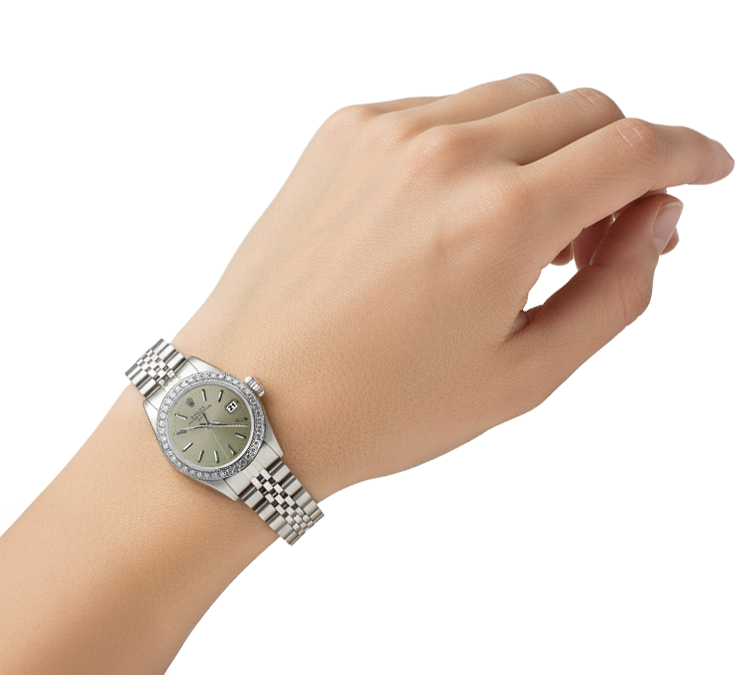 Orologio con datario e quadrante grigio con lunetta in diamanti, orologio Giubileo in acciaio inossidabile P2