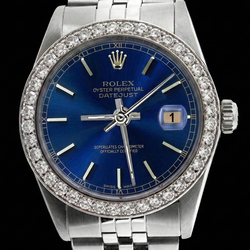 Orologio con quadrante blu e cinturino in acciaio inossidabile con diamanti perpetui Rolex da uomo