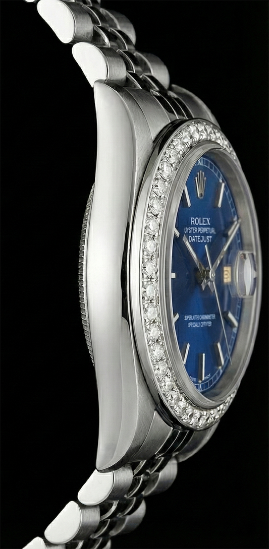 Orologio con quadrante blu e cinturino in acciaio inossidabile con diamanti perpetui Rolex da uomo