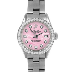 Orologio da donna Datejust Rolex 26 mm con quadrante in madreperla rosa e diamanti, bracciale Oyster in acciaio inossidabile
