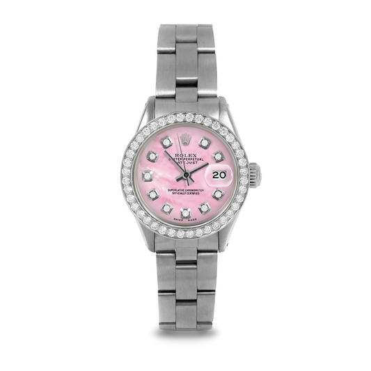 Orologio da donna Datejust Rolex 26 mm con quadrante in madreperla rosa e diamanti, bracciale Oyster in acciaio inossidabile