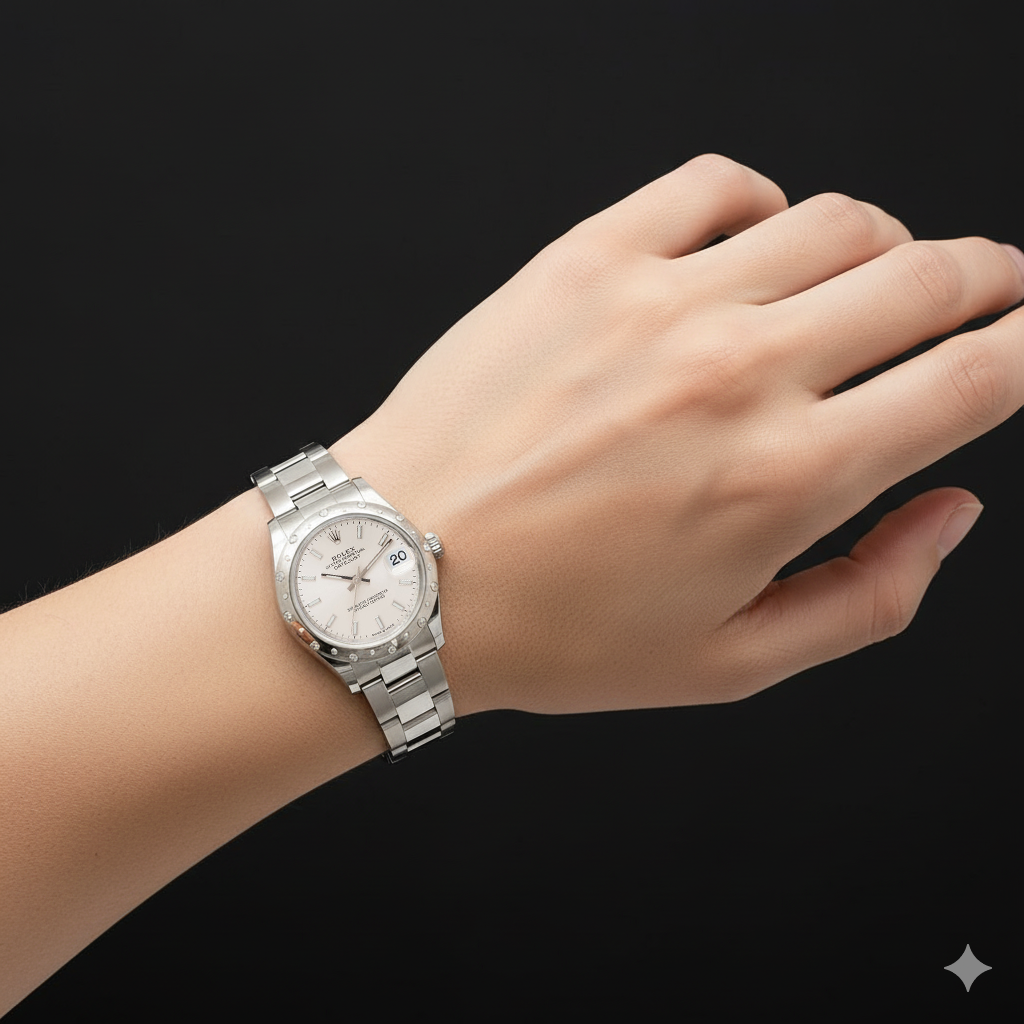 Orologio da donna Datejust Rolex in acciaio inossidabile con quadrante luminoso argento P5