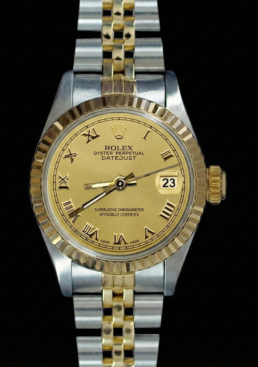 Orologio da donna Datejust Rolex in acciaio inossidabile e quadrante romano champagne giubileo in oro