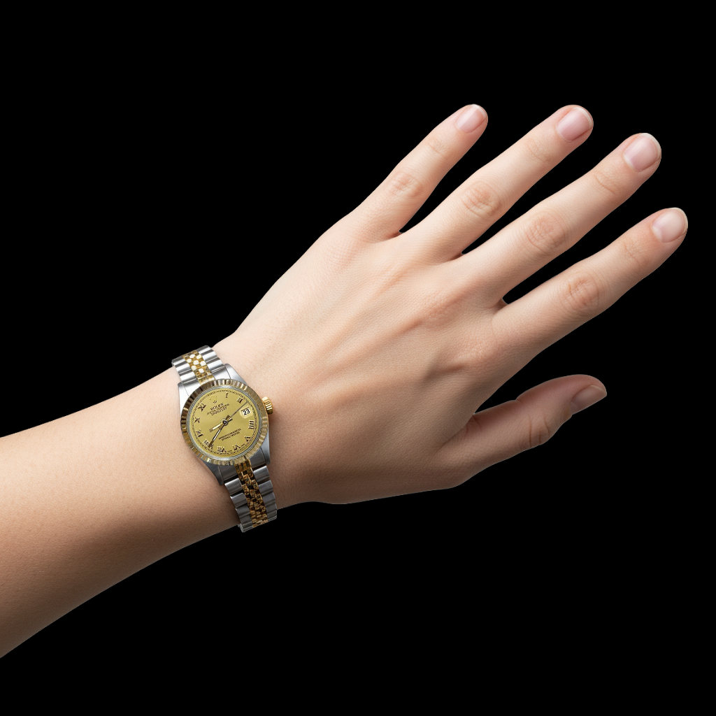 Orologio da donna Datejust Rolex in acciaio inossidabile e quadrante romano champagne giubileo in oro P2